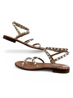 Steve Madden Brown Travel Rock Stud Flat Pyramid Gladiator Sandal Shoe Womens 10